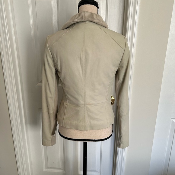 Vince 100% Goat Leather Ribbed Collar Asymmetrical Moto Biker Jacket - Picture 7 of 16